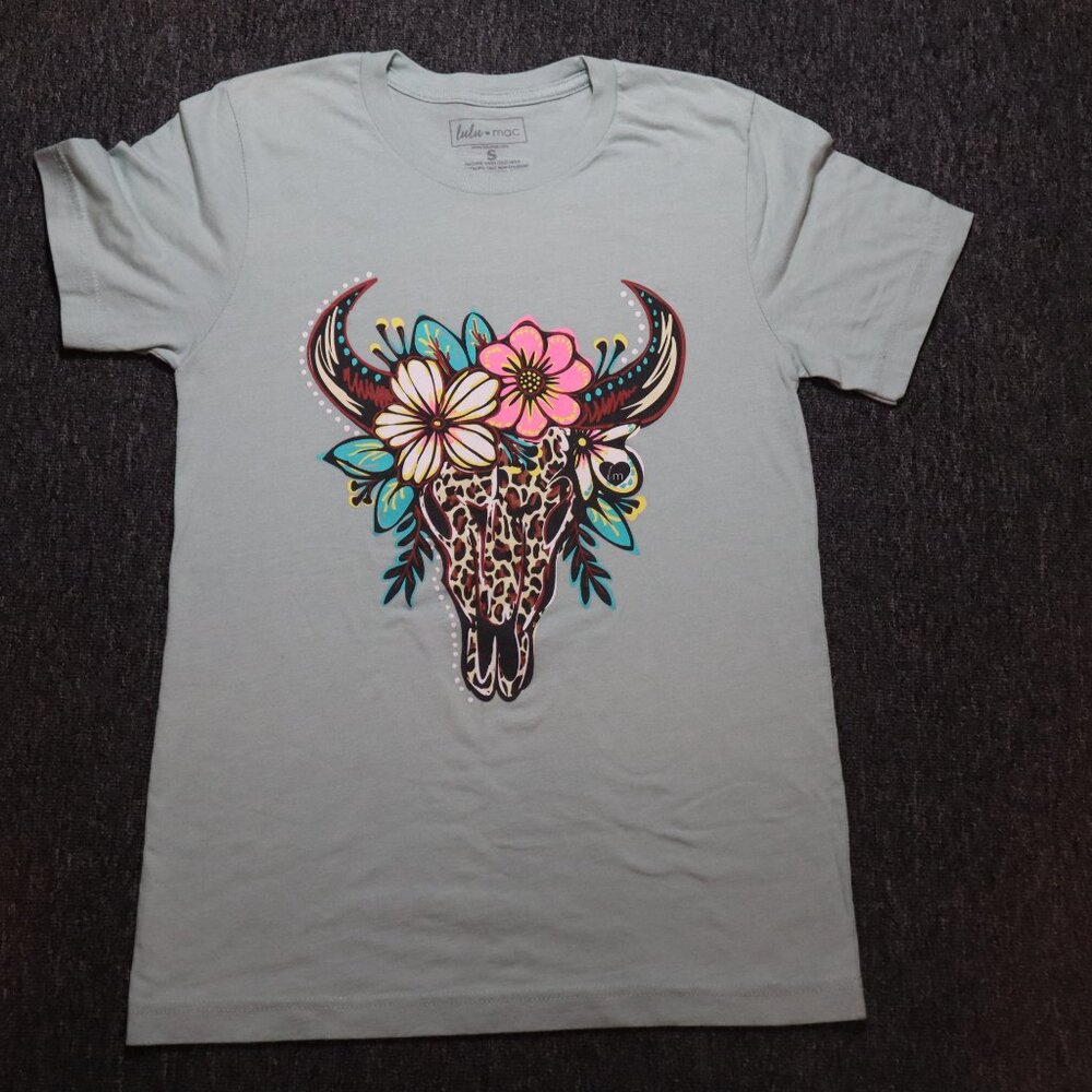 Lulu Mac Light Blue Graphic Tee - Cowgirl Western Style Size Small